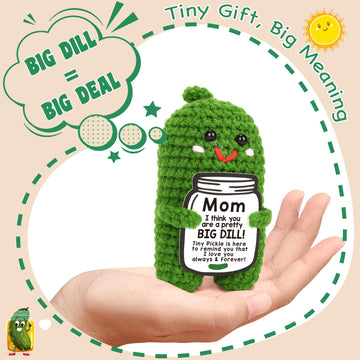 Mothers Day Gift for Mom from Daughter or Son - Funny Crochet Pickle Plush with Heart Card, Cute Handmade Present, Unique Stocki