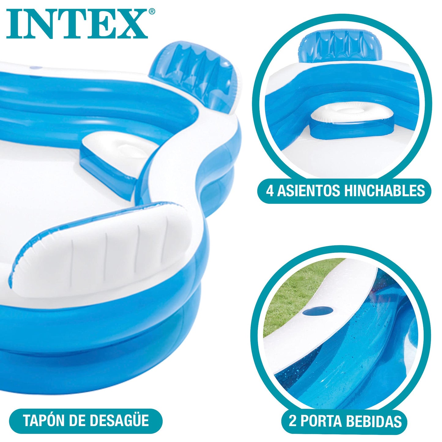 Intex 56475Ep Swim Center Family Lounge Inflatable Pool, 90'' X 90'' X 26'', For Ages 3+