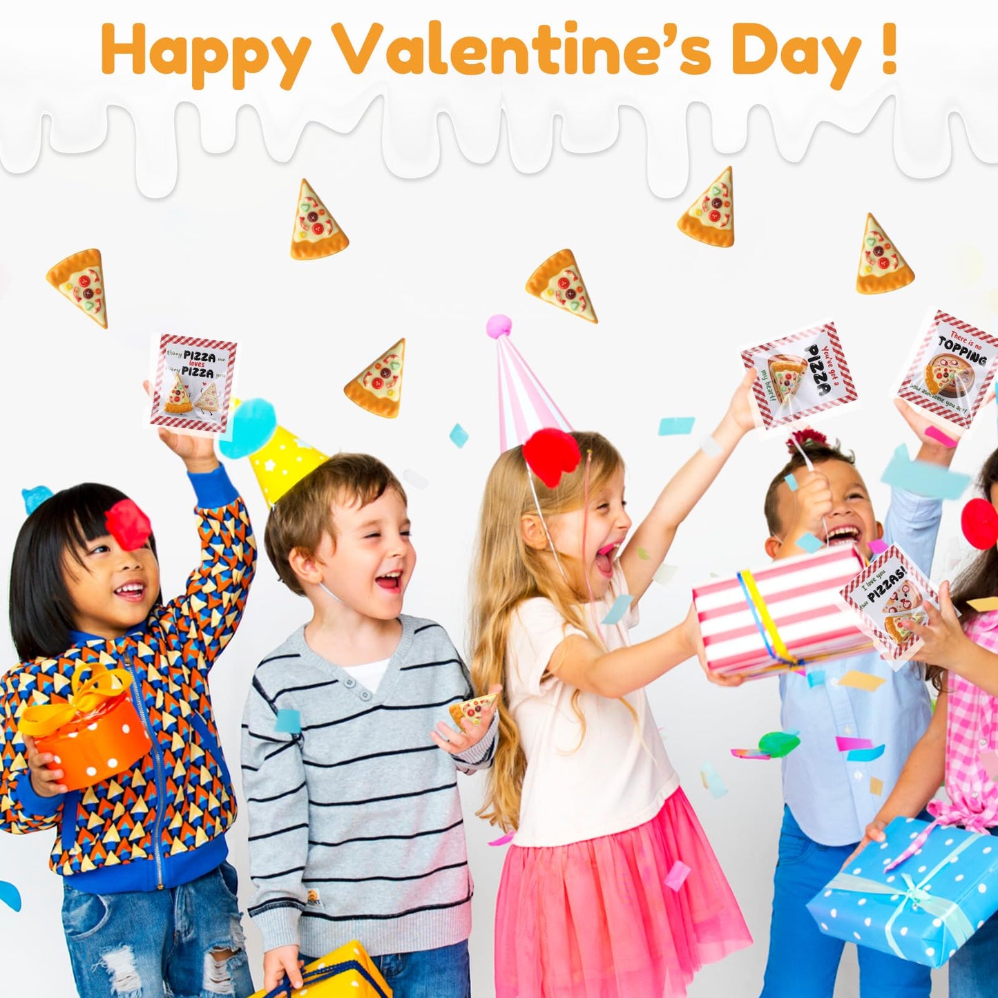Saypacck 30 Pack Valentines Day Gifts with Mini Pizza Pens Valentine Cards Pizza Party Favors for Gifts Exchange