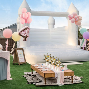 WARSUN Inflatable White Bounce House 13x12x10FT with Blower All PVC Bouncy House Castle with Large Jumping Area & D-Rings Decora