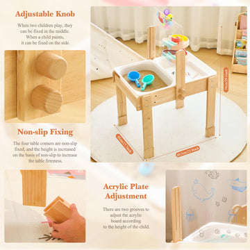 Bopoobo Sand And Water Table For Toddlers, 4 In 1 Kids Wooden Sensory Activity Table With 2 Storage Bins, Painting Acrylic Board