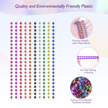 ZYFLSQ 100 Pcs Mardi Gras Beads Necklaces Bulk, 33'' 7mm Multi Colors Metallic Beaded Necklaces for Party Costume Necklaces