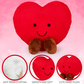 Artcreativity Large Valentines Plush Heart - Cute Love Heart Plush Toy With Smile And Little Brown Feet - Stuffed Love Heart Toy