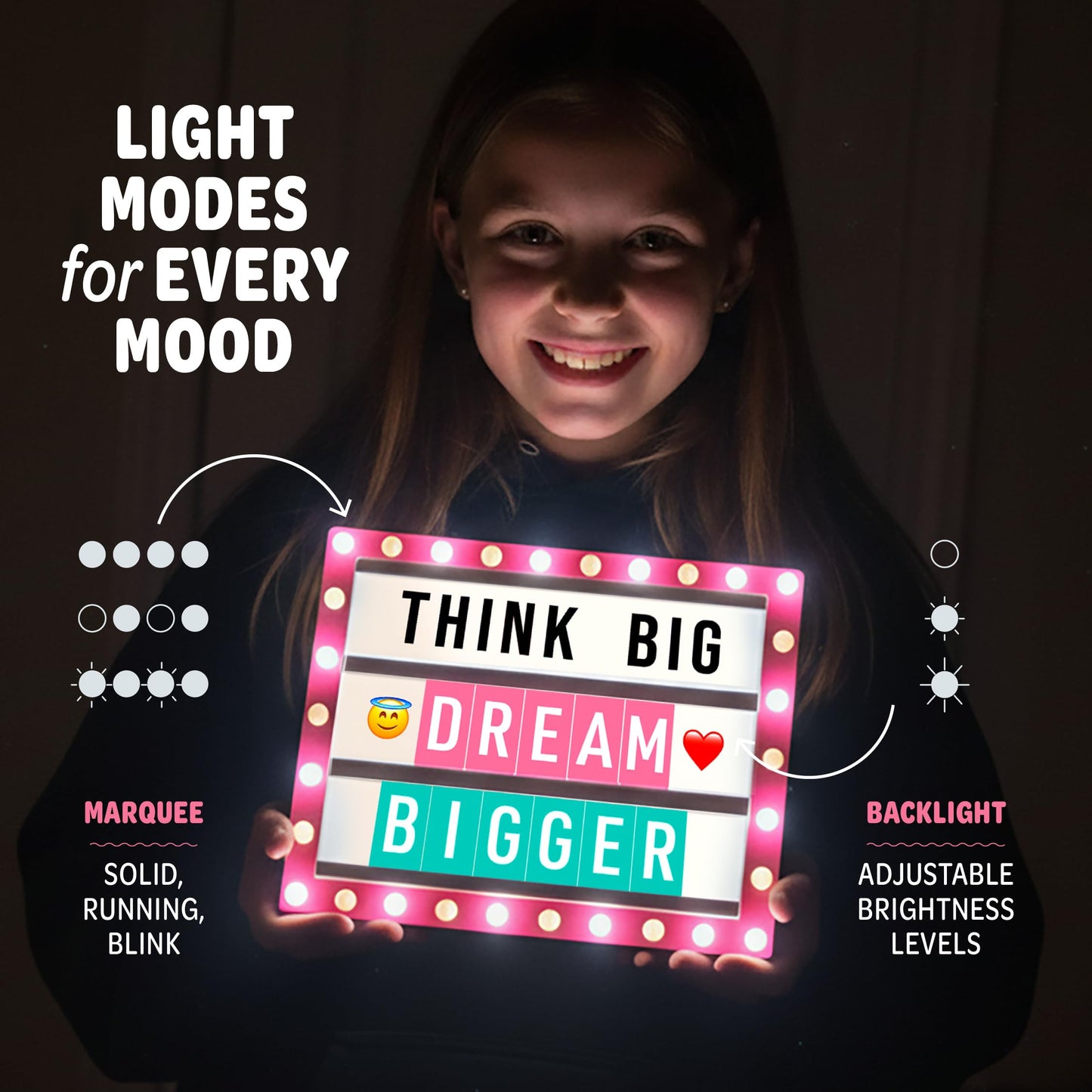 Dan&Darci Cinema Light Box - Pink Decor for Girls, 10.8"x8.5"x1.5", Ideal Gift for Ages 8-12, Trendy Tween Birthday Present