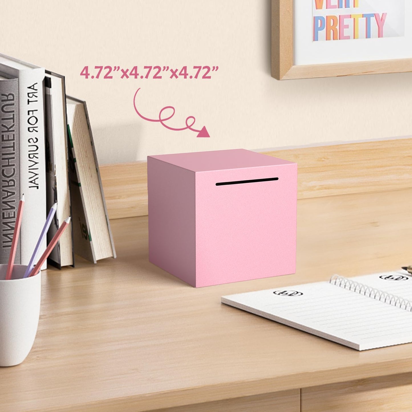 Piggy Bank For Adults Must Break To Open, Unbreakable Adults Piggy Bank Made Of Stainless Steel, Metal Saving Bank (Pink, 4.72-I