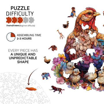 Jigfoxy Wooden Puzzle For Adults, Hen And Chicks Wooden Jigsaw Puzzles For Adults, Unique Animal Shape Wood Cut Puzzles For Family Friend Puzzle Lovers(L-12.4 * 13.4In-250Pcs)