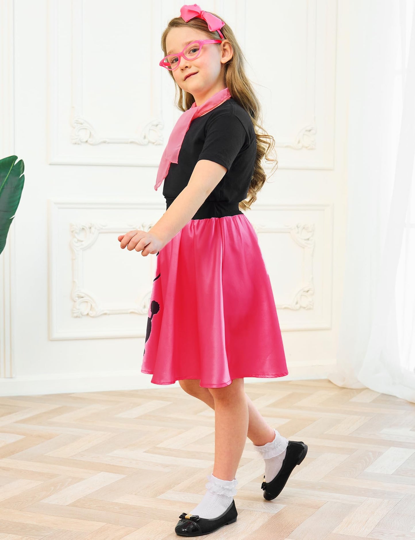 Aprroot 50S Outfit For Girls Decades Day Outfits Kids Girls Poodle Skirts 50S Costume With Headbands, Glasses, Scarves 4-6Y Hot