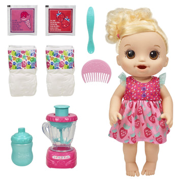 Baby Alive Magical Mixer Doll - Strawberry Shake, 13" Blonde Hair, Pink, E6943, Includes Blender Accessories, Drinks, Wets, Eats