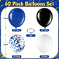 60 Pcs Balloons Kit 12 Inch Confetti Balloons With 2 Rolls Ribbon Latex Balloon Party Favor Metallic Balloons For Memorial Day, Birthdays, Fourth Of July, Halloween Decorations(Black, Blue, White)