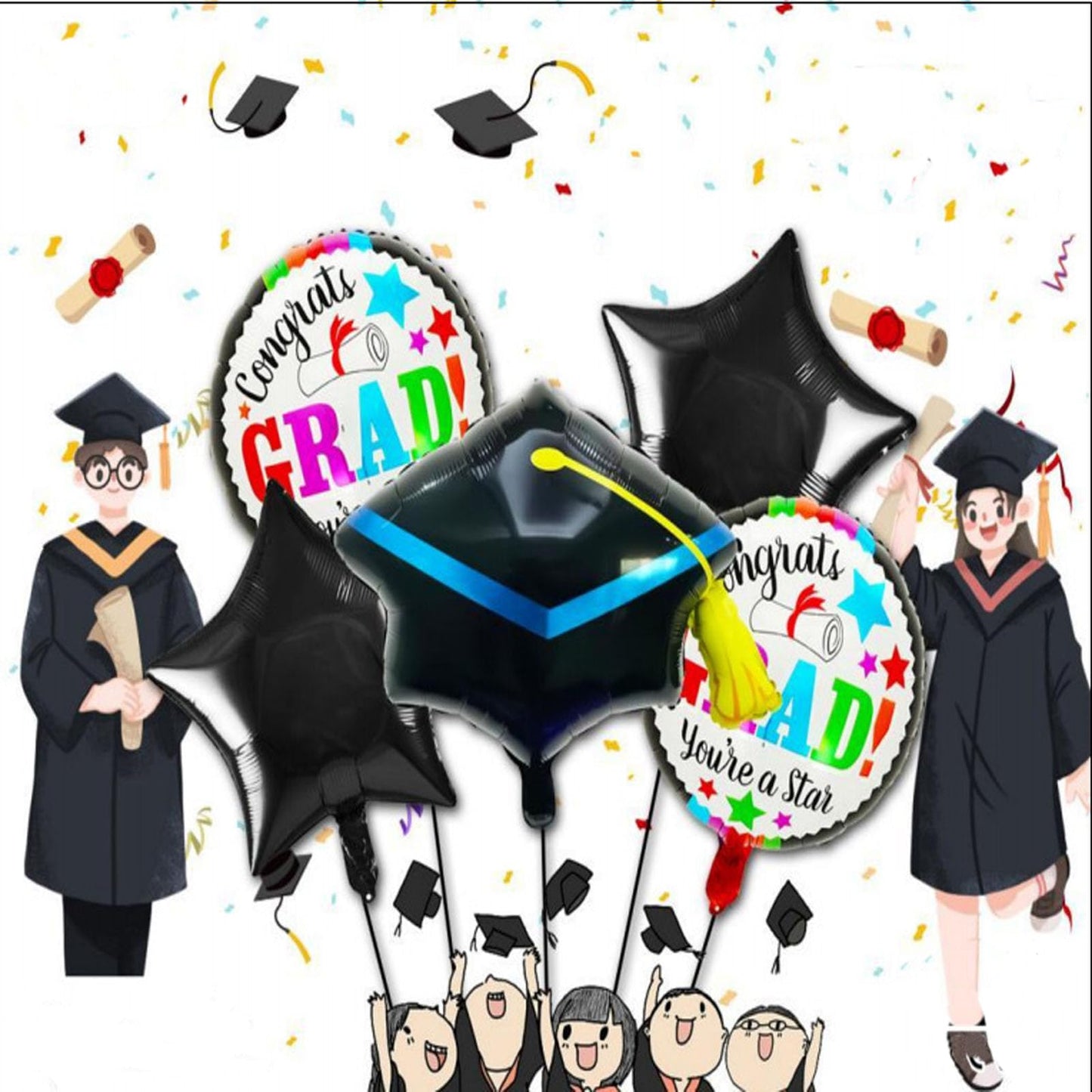 Soochat Graduation Cap Balloon, Graduation Foil Balloons | Grad Hat Balloons For Graduation Party Decorations 3Pcs