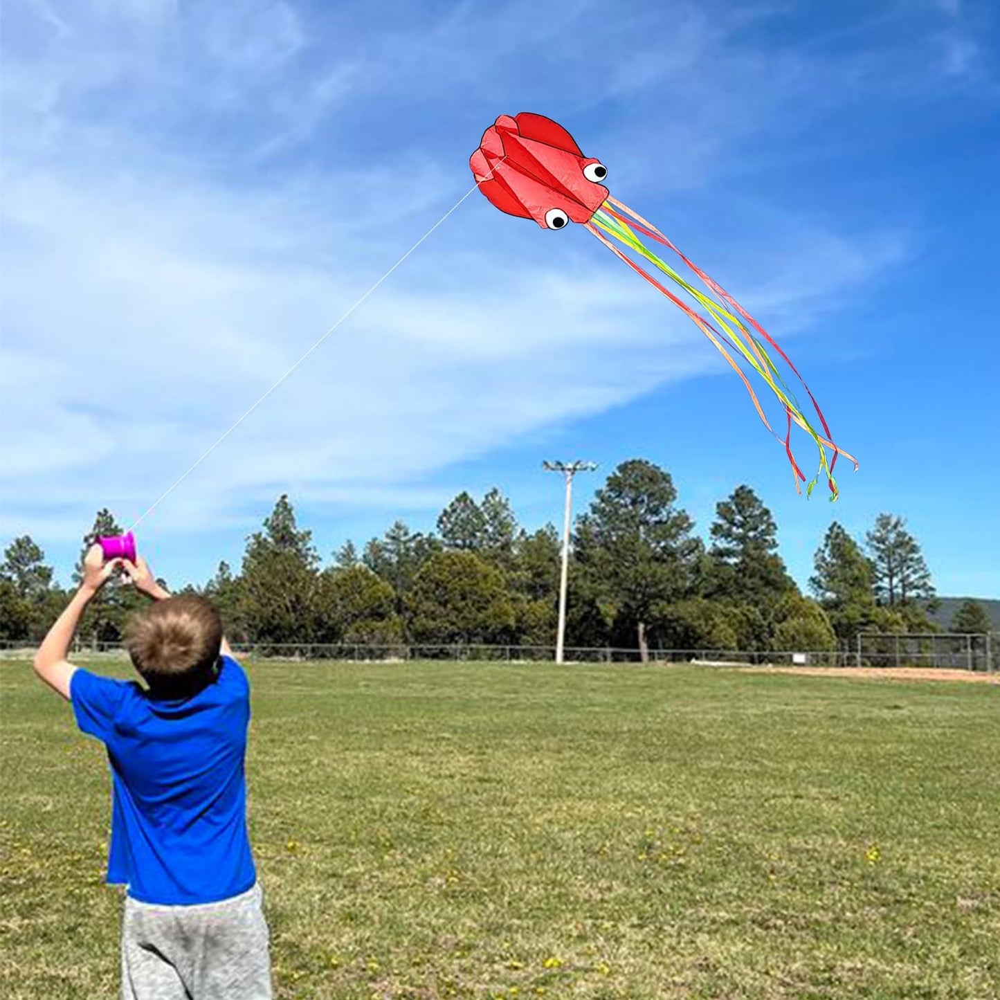Simxkai 3 Pack Kites-Rainbow Delta Kite, Red Mollusc Octopus Kite, Blue Butterfly Kite Easy To Fly Beach Kites For Kids & Adults, Each Kite With 320Ft String Handle