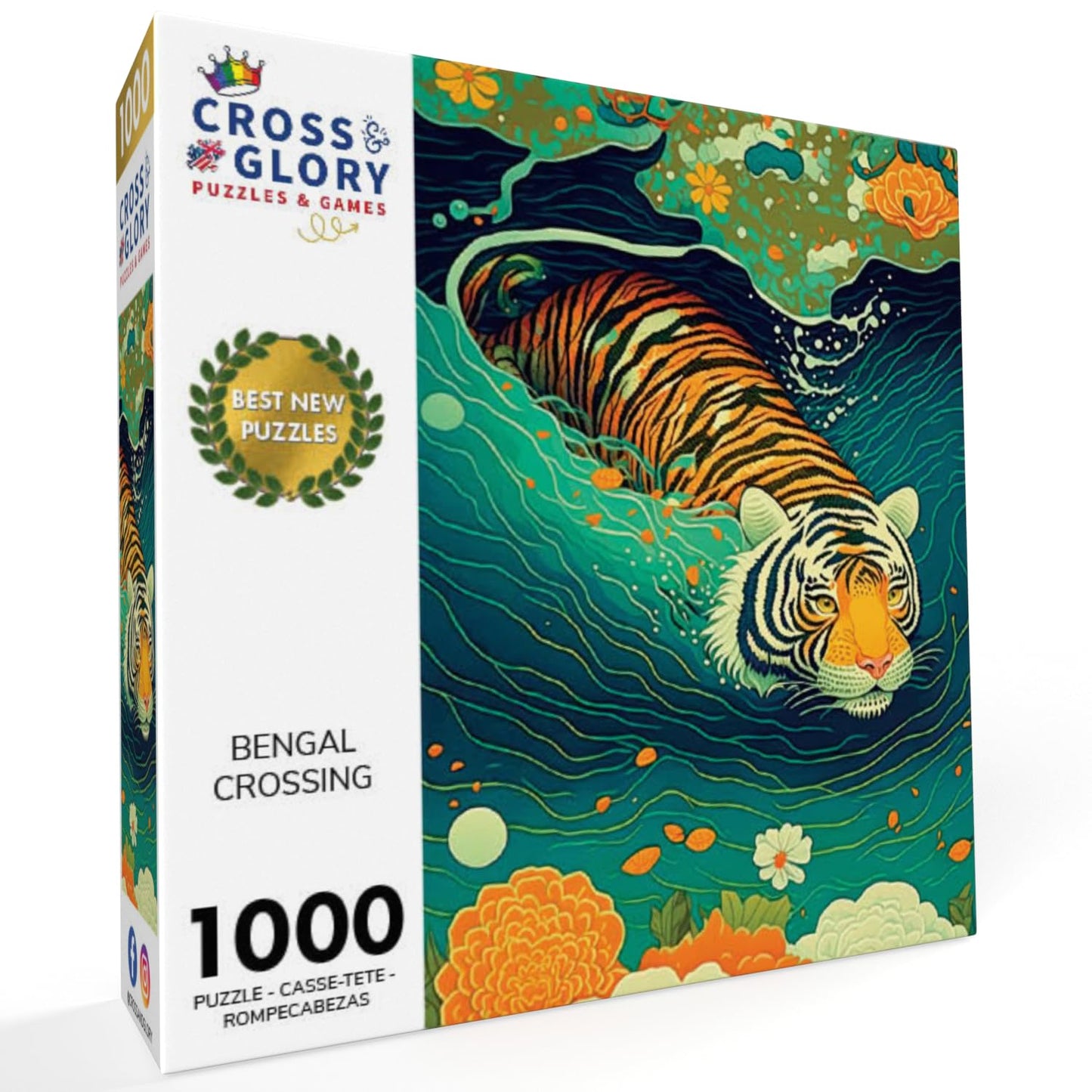 Cross & Glory - Bengal Crossing - 1000 Piece Jigsaw Puzzle For Adults | Majestic Tiger Crossing River | Stunning Wildlife Artwork For Adults | Great Gift Idea
