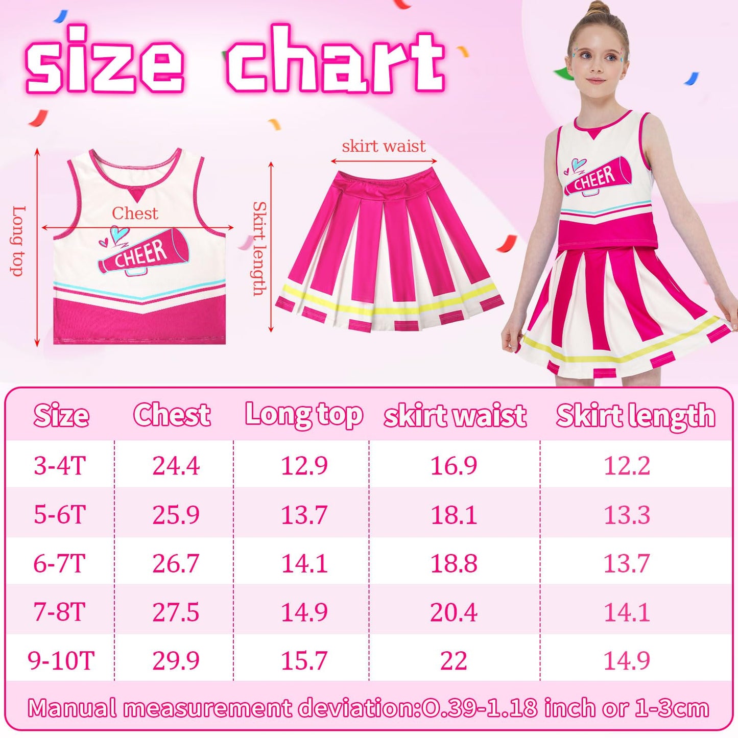 Parttely Girls Cheerleader Costume Outfit Set, Cheerleading Outfit Cheer Uniform For Halloween Birthday 3-10 Years