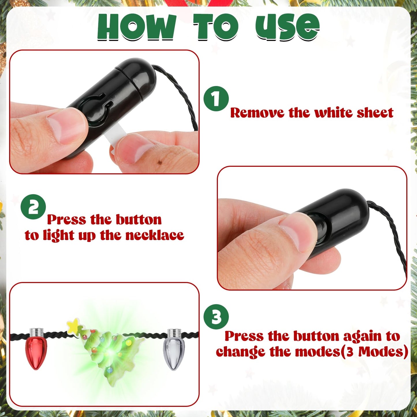 24PCS Christmas Party Supplies, Colorful Light Up Christmas Necklace, Christmas Accessories Santa Claus Bulbs, 3 Modes Christmas