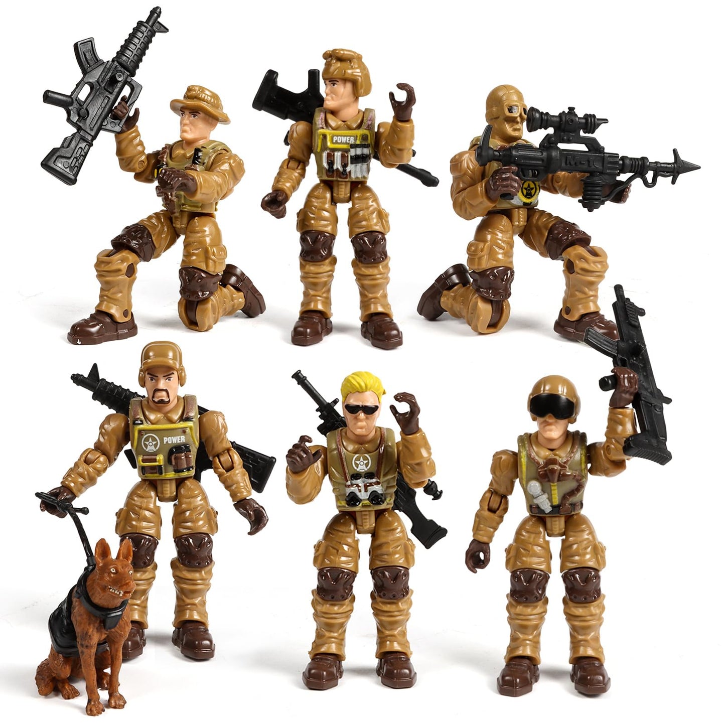 HAPTIME Army Men Action Figures with   Toy Soldiers for Boys  Plastic Army Toys for Boys 6-8  Birthday Gift for Military Collectors (6Pcs Yellow)