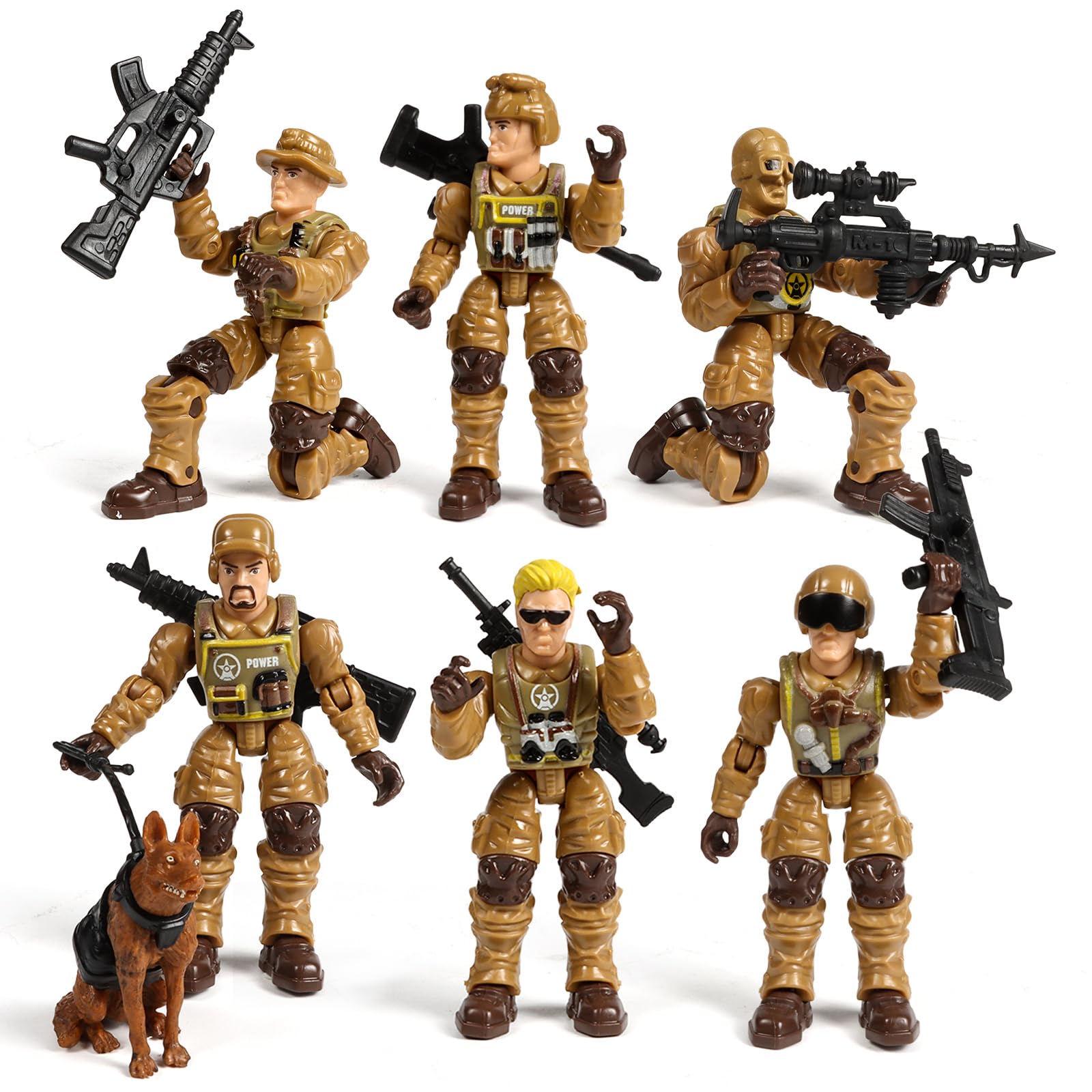 HAPTIME Army Men Action Figures with   Toy Soldiers for Boys  Plastic Army Toys for Boys 6-8  Birthday Gift for Military Collectors (6Pcs Yellow)