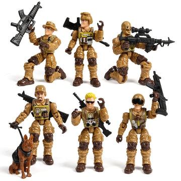 HAPTIME Army Men Action Figures with   Toy Soldiers for Boys  Plastic Army Toys for Boys 6-8  Birthday Gift for Military Collectors (6Pcs Yellow)