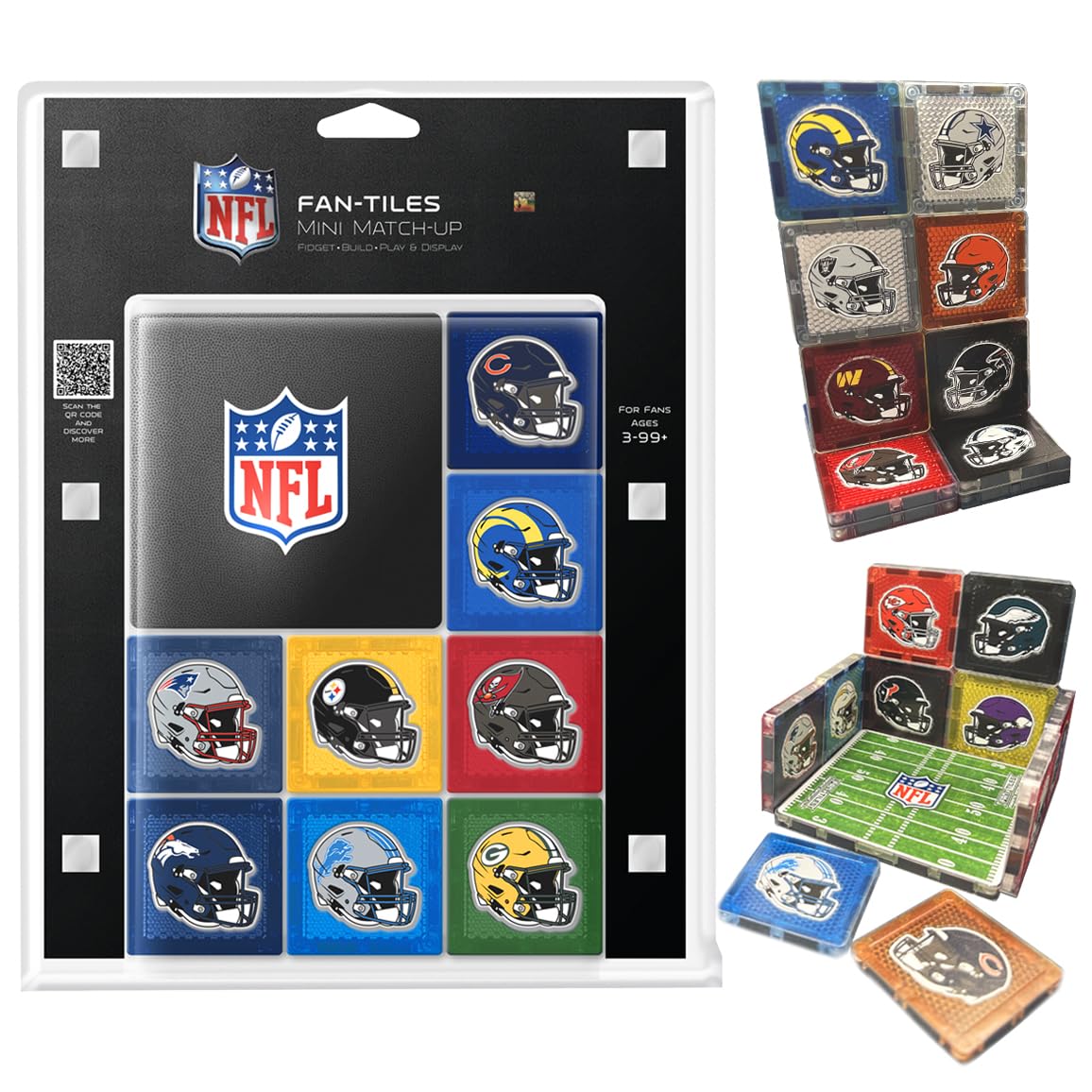 CreateOn NFL FanTiles Magnetic MatchUp Set  All 32 Teams, 32Piece Building Tiles for Kids & Adults, Officially Licensed NFL 