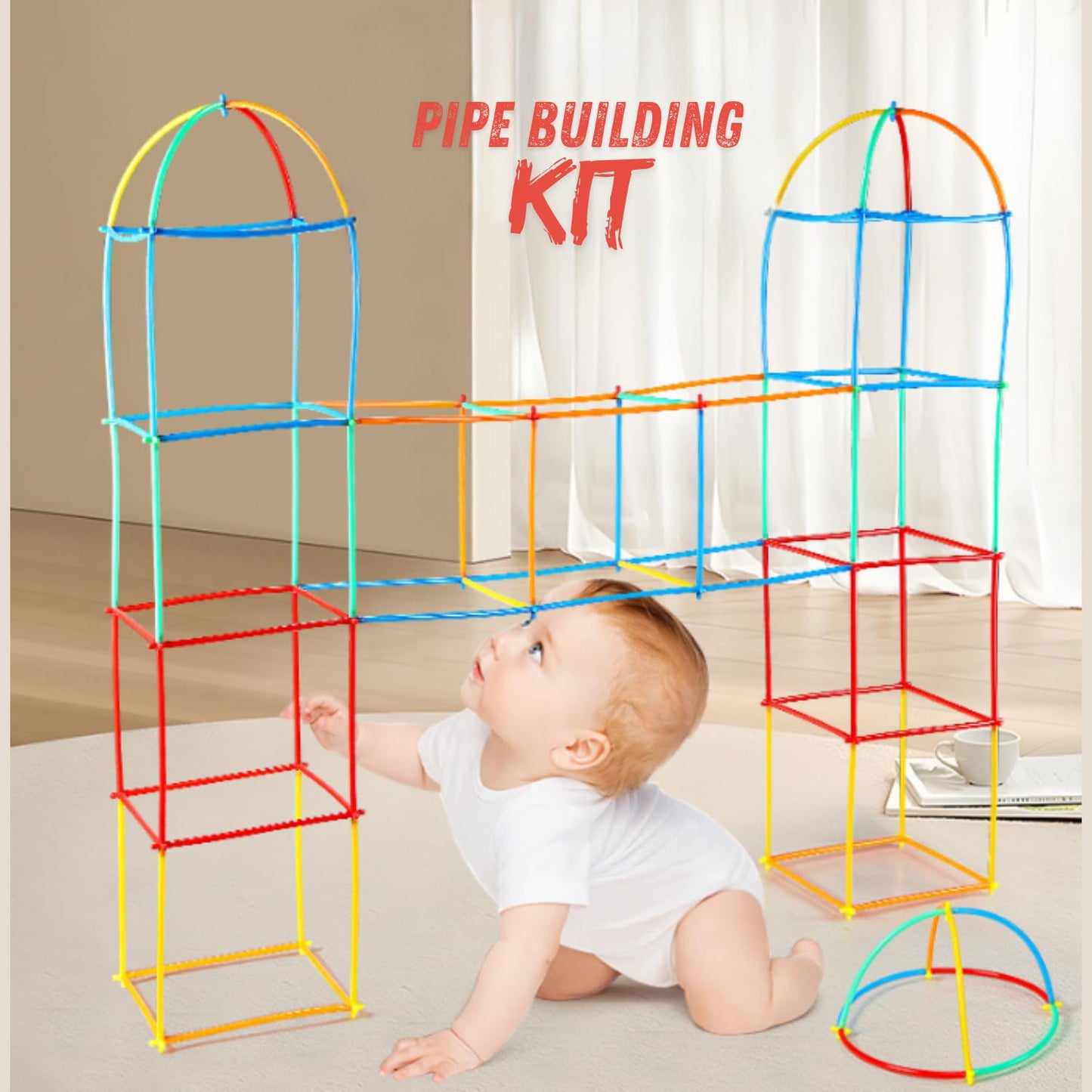 MOTTOYS 500 Pcs Fort Building Kit - 250 Sticks  250 Connectors STEM Constructor - Creative Indoor Buildable Kit for Kids - Outdoor Toy for Ages 4-8 - DIY Interlocking Straw Set