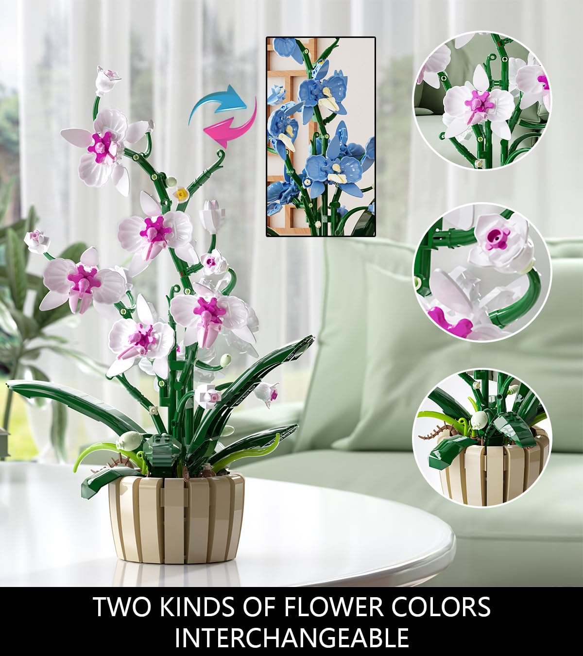 Icons Orchid Flowers Building Set  Exquisite Orchid Bonsai for mature-themed- Compatible with Lego Flowers  Ideal for Display (1192ppcs)