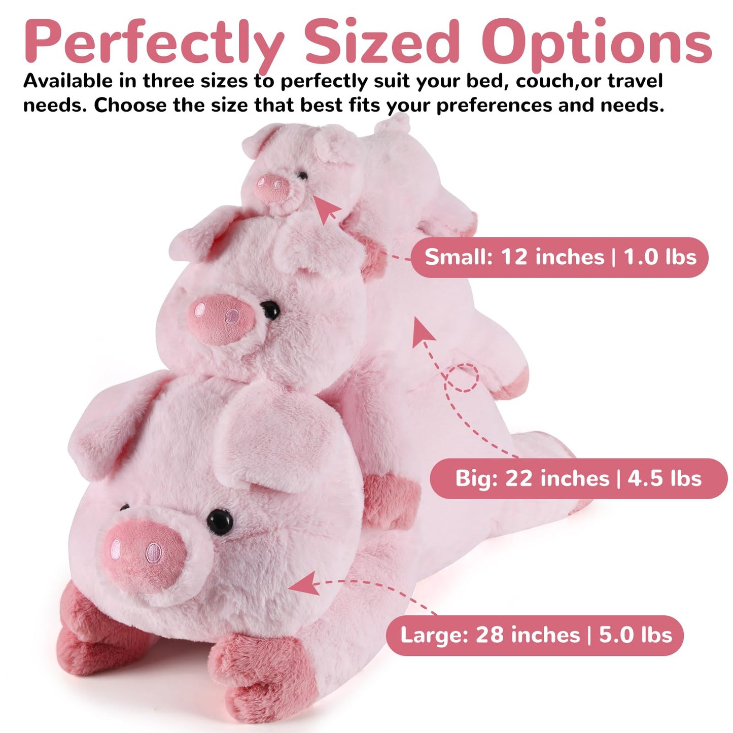 Gnomantic 22-Inch Pig Weighted Stuffed Animal - 4.5 lbs Cotton Plush Toy for Kids & Adults