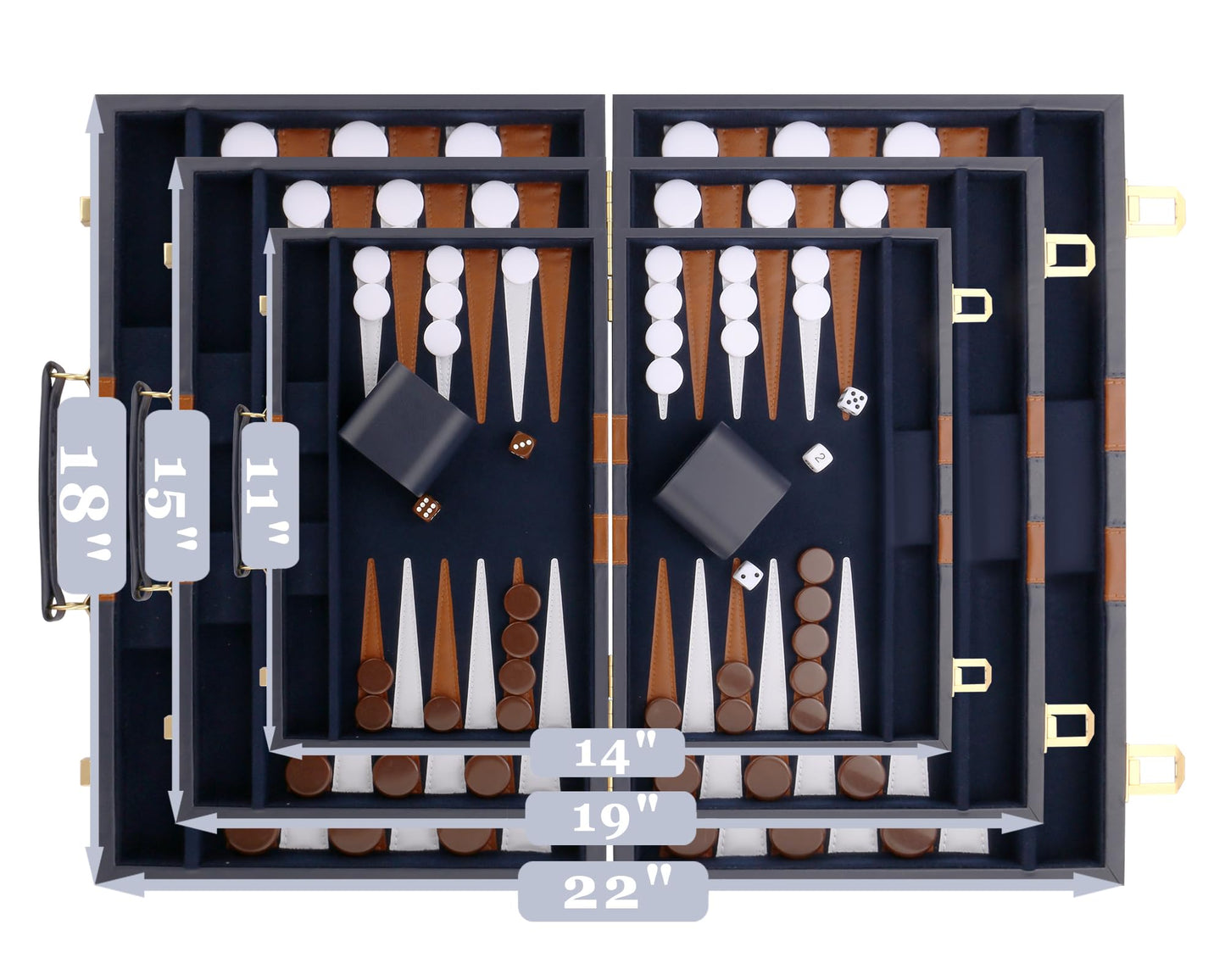 Backgn Set - Classic Board Game with enhanced Leather Case - Portable Travel Strategy Backgn Game Set for mature-themeds  Kids (15inch  Navy)