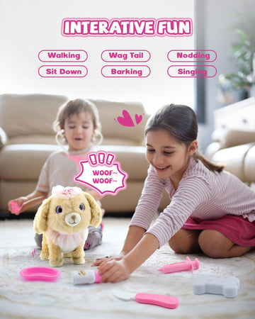 Airbition Interactive Toys Electronic Plush Dog For Girls, Pretend Play Doctor Kit With Dress Up Costume, Remote Control Puppy S