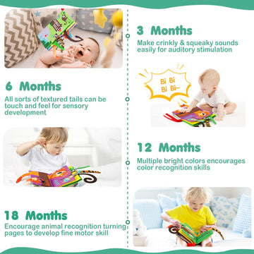 Beiens Baby Books Toys, Touch And Feel Crinkle Cloth Book For Infant Baby 0-3-6-12-18 Months, Early Development Interactive Stroller Soft Toys, Shower Gifts Christmas Stocking Stuffers For Boys Girls