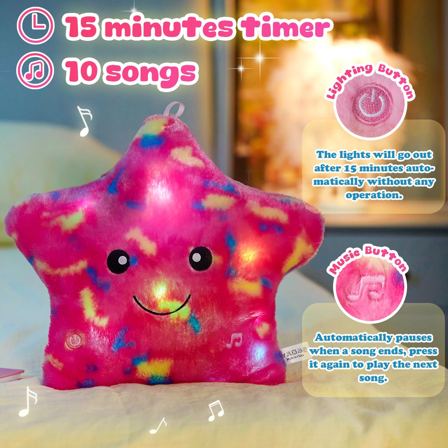Bstaofy 13‘’ Creative Led Musical Glow Twinkle Star Lullaby Light Up Stuffed Animal Toys Soothe Kids Emotions Birthday Christmas For Toddlers Kids