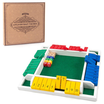 Amerous Shut The Box Dice Game-12 Inches-Colorful Design-1-4 Players-12 Dice-Gift Package, Classic 4 Sided Wooden Board Game For Adults Kids, Classics Board Game