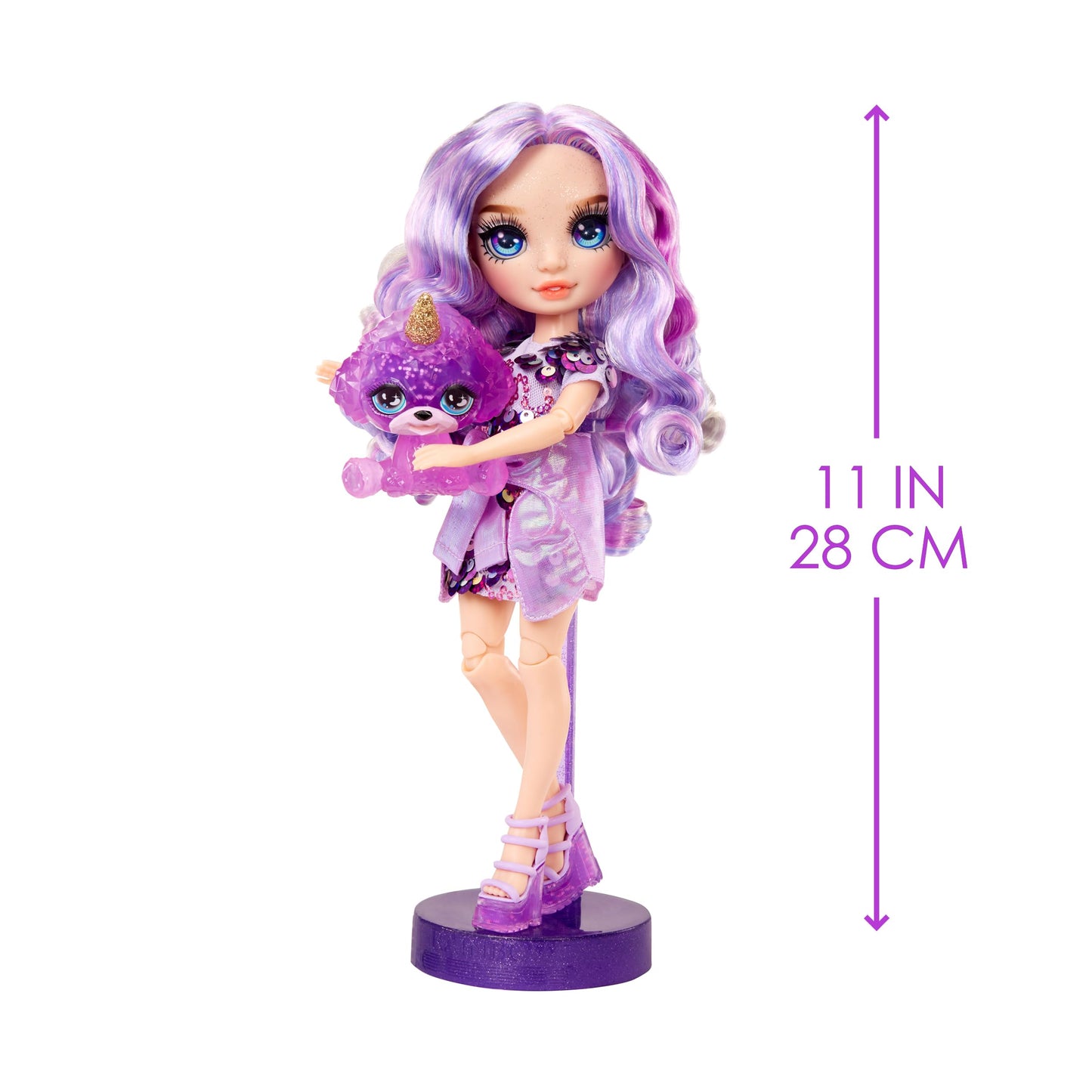 Rainbow High Violet, Purple With Slime Kit & Pet, 11' Shimmer Posable Fashion Doll With Diy Sparkle Slime, Magical Yeti Pet, Fun Play Accessories, Great Toy Gift For Girls Kids Ages 4-12 Years