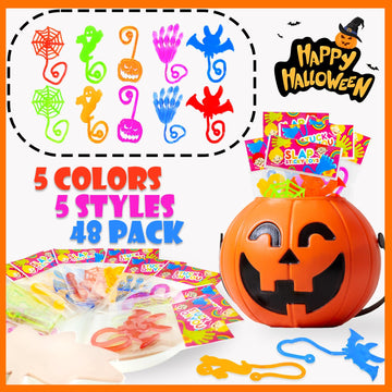 Kannove Halloween Treats Non Candy Goodie Bag Stuffer Fillers For Kids 48 Pcs,Bulk Halloween Sticky Hands Toys For Toddlers,Birt