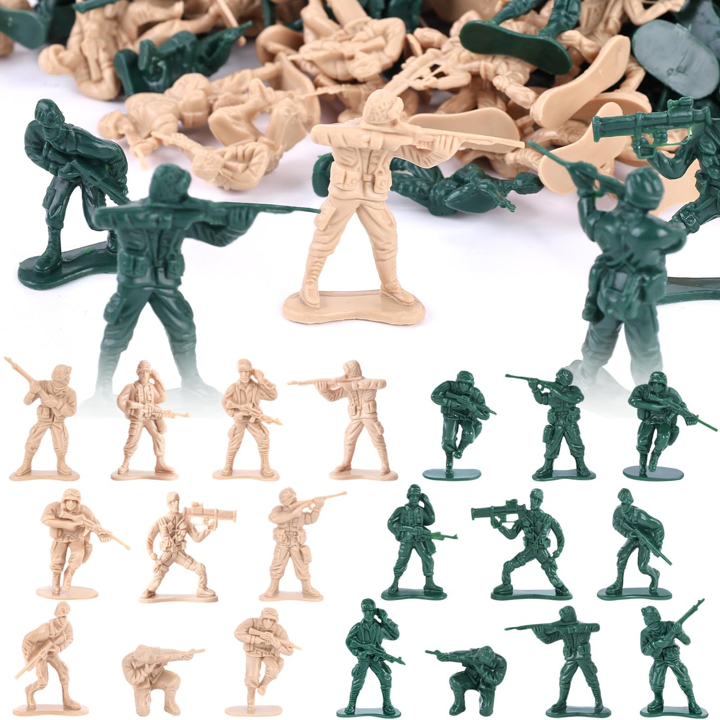 Shindel 100Pcs Army Men Toy Soldiers, Plastic Army Men Playset Green Yellow Soldier Figures 10 Poses For Boys Birthday Gift