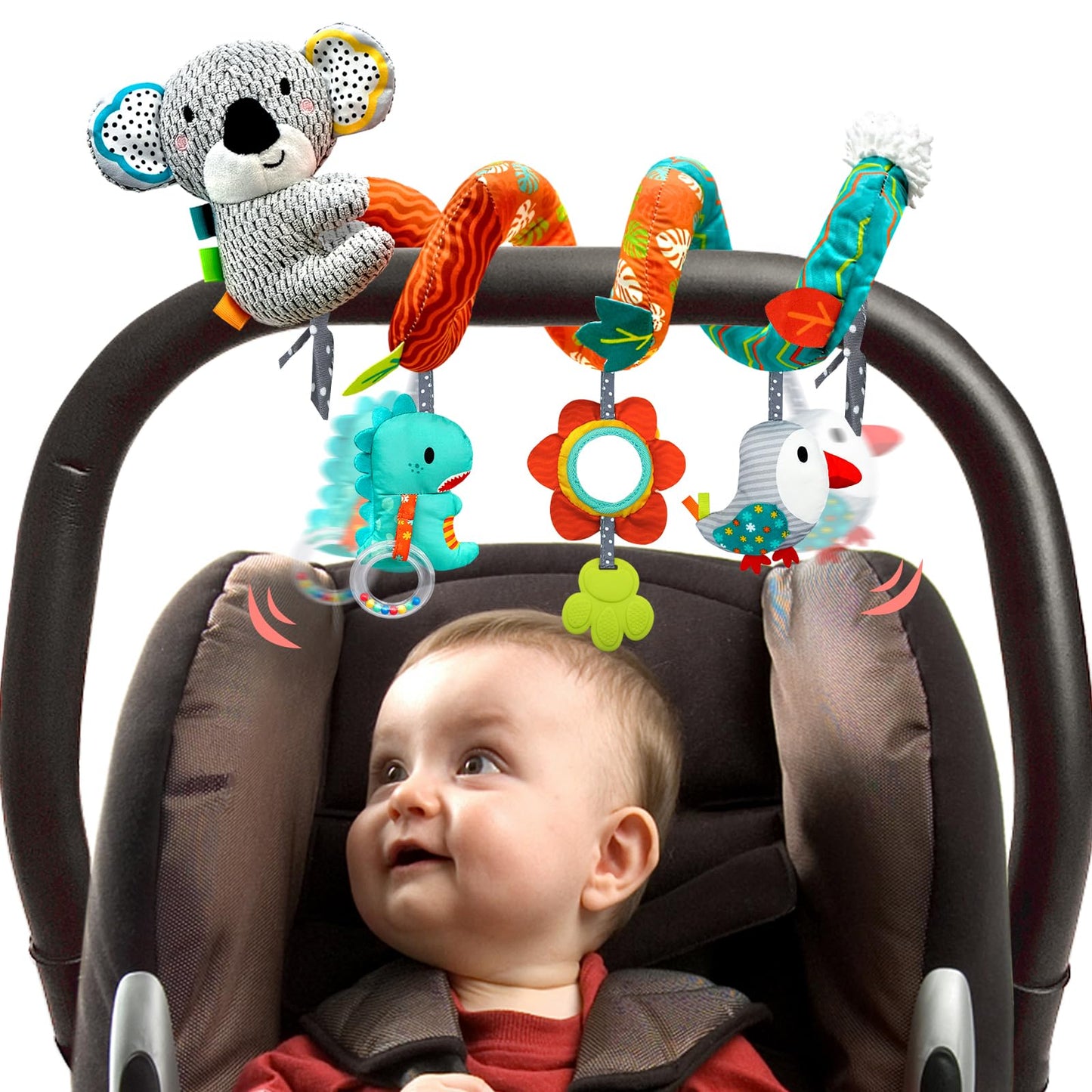 Monstime Car Seat Toys For Babies 0-6 Months, Newborn Toys Baby Toys 0-3 Months Stroller Toys, Infant Toys 0-6 Months For Carseat Stroller Crib With Mirror, Rattle, Teether For 0 3 6 9 12 Boys Girls