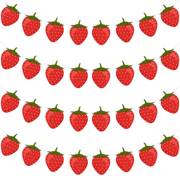 Lewtemi 4 Pcs Berry First Birthday Decor Strawberry Baby Shower Decorations Strawberry Hanging Banner Berry Garland For Strawberry Themed Party Favors Supplies(Red)