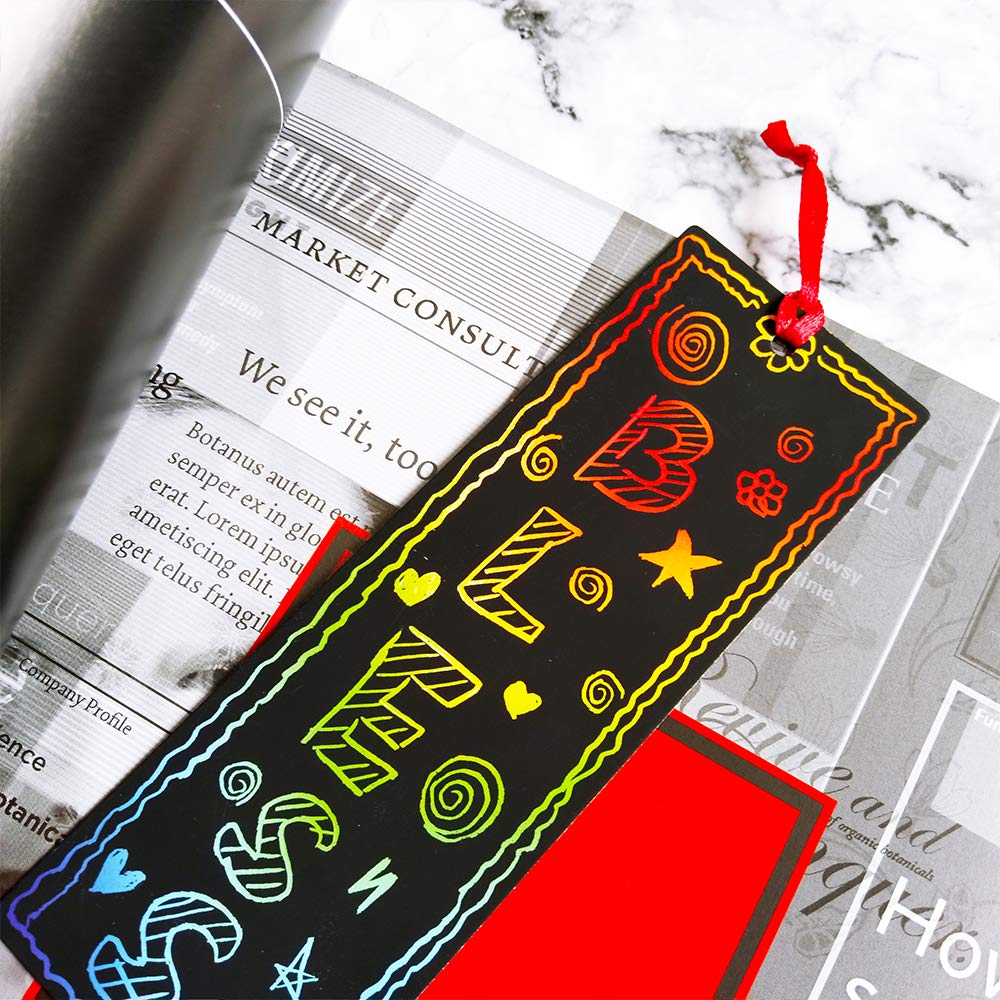 Supla 36 Set 2 Style Magic Scratch Rainbow Bookmarks Making Kit for Kids Students Party Favor Scratch Paper DIY Bookmarks Bulk w