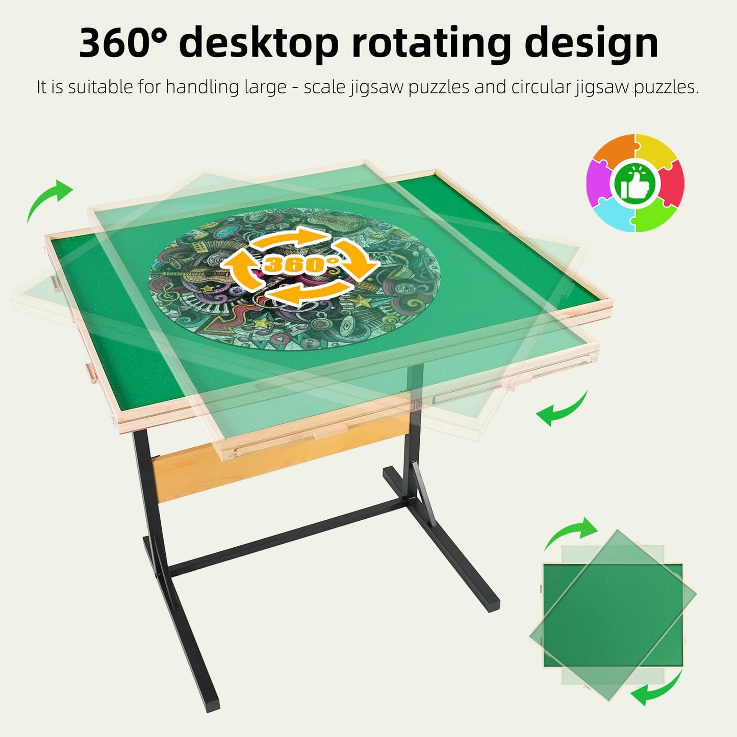 ALL4JIG 2000 Piece Jigsaw Puzzle Table with Legs,Wooden Jigsaw Puzzle Table with 4 Drawers & Cover,360Rotating for Easy Access,A