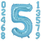 Vonokee 40 Inch Light Blue Giant Number Balloons 5, Jumbo Digital Foil Mylar Balloon For Birthday Party Wedding Anniversary Cele