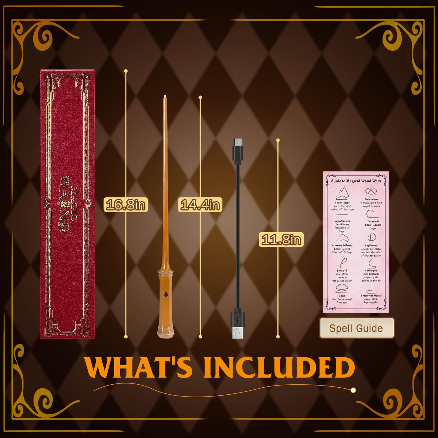 Light Up Magic Wizard Wand Rechargeable Illuminating Golden Wands For Witches Kids Boys Girls Party Gift, Lamp