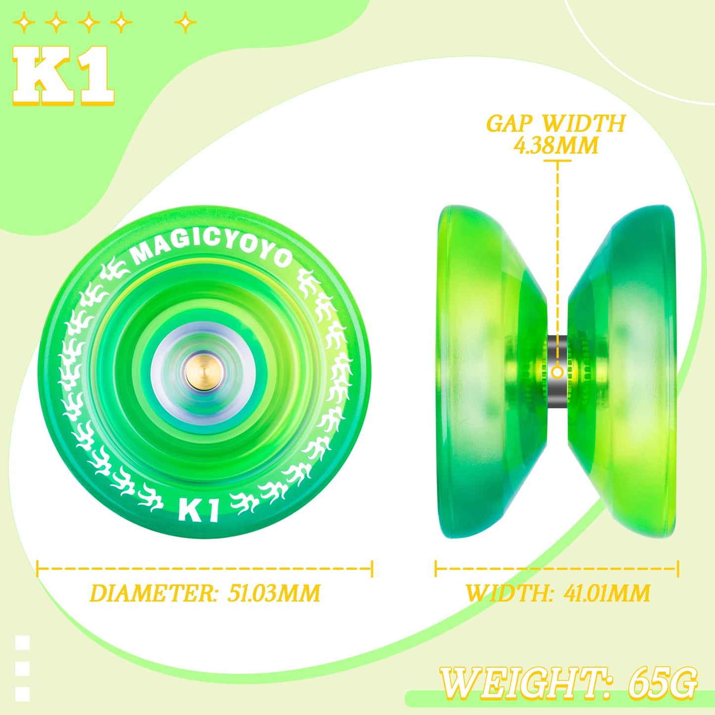 MAGICYOYO K1 Responsive Yoyo for Kids Beginners  Finger Spin Yoyo Tricks  Plastic Yoyo for mature-themed with Unresponsive Yoyo Bearing + Axle + Yoyo Glove+ Square Yoyo Case+ 12 Yoyo Strings (Green Yellow)