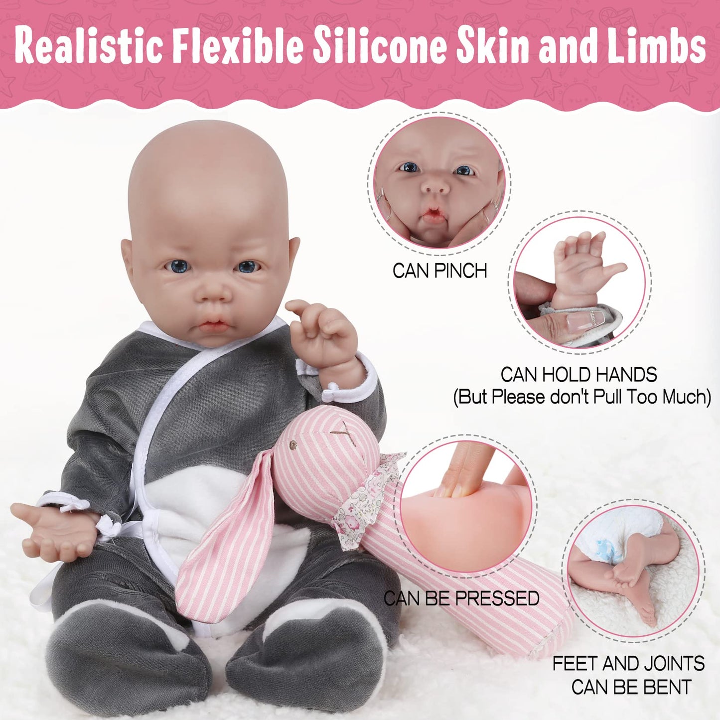 Vollence 17 Inch Full Body Silicone Baby Doll That Look Real Boy,Eyes Open Realistic Reborn Real Lifelike Baby Dolls - Boy