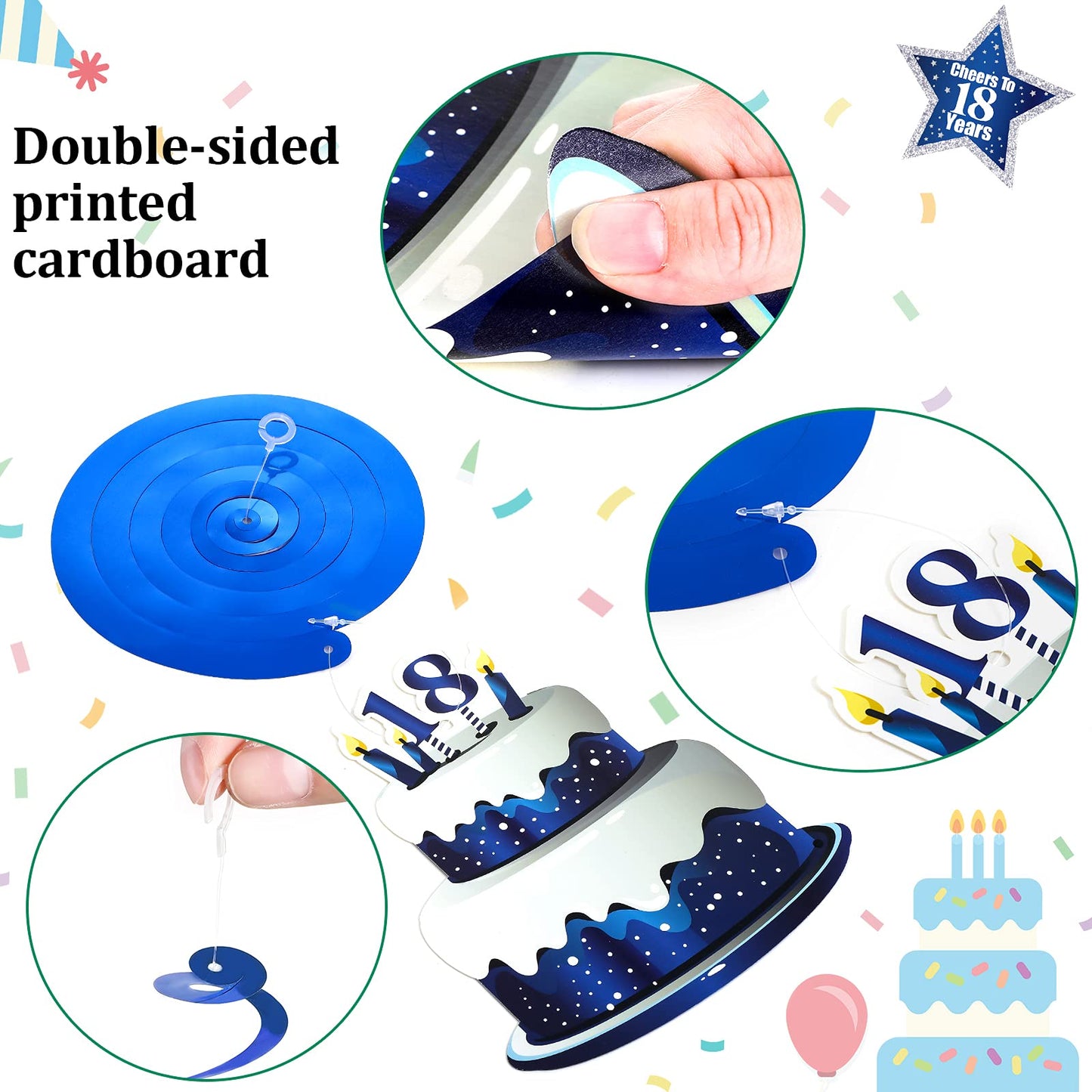 30 Pieces Happy 18th Birthday Party Hanging Swirls Decorations, Navy Blue Silver Black 18th Birthday Foil Swirls Ceiling Decor f