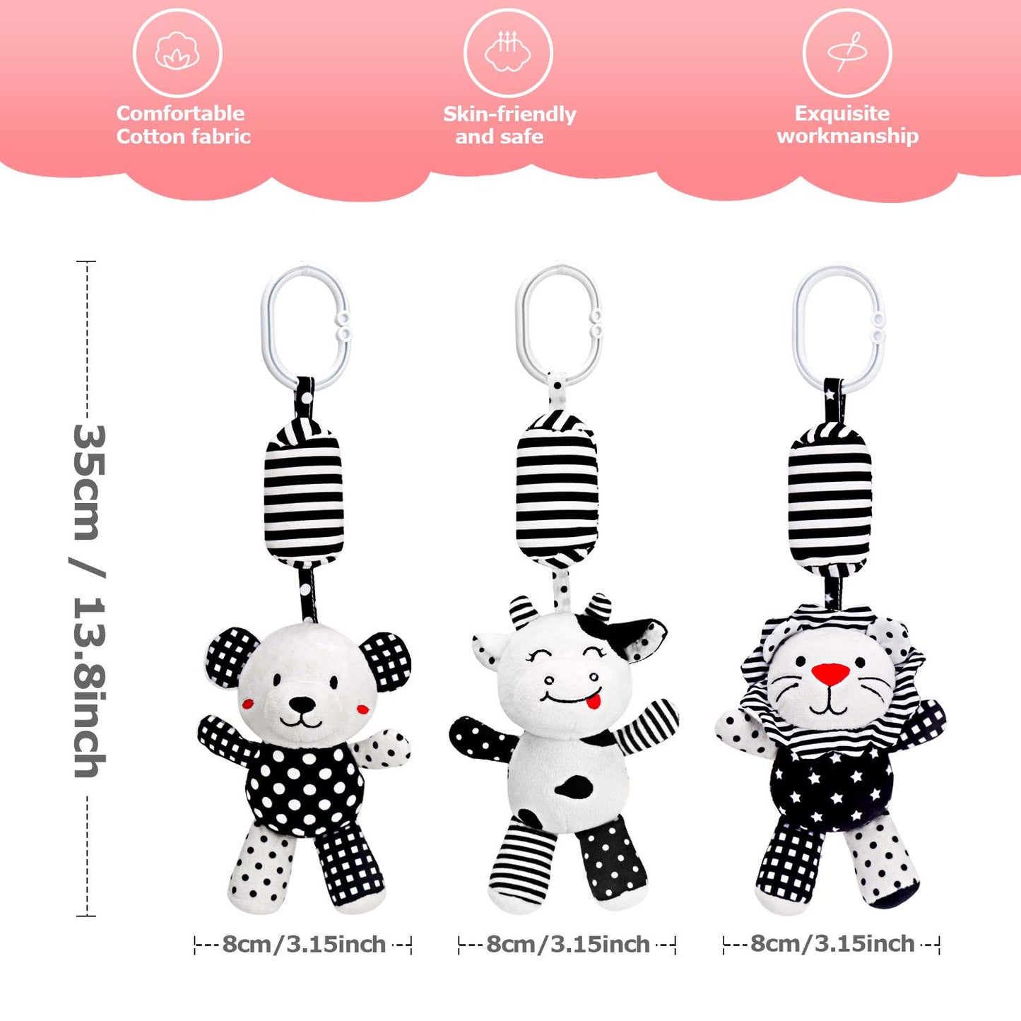 Rolimate Baby Toy Cartoon Animal Stuffed Hanging Rattle Toys, Baby Bed Crib Car Seat Travel Stroller Soft Plush Toys With Wind Chimes, Best Birthday Gift For Newborn 0-18 Month