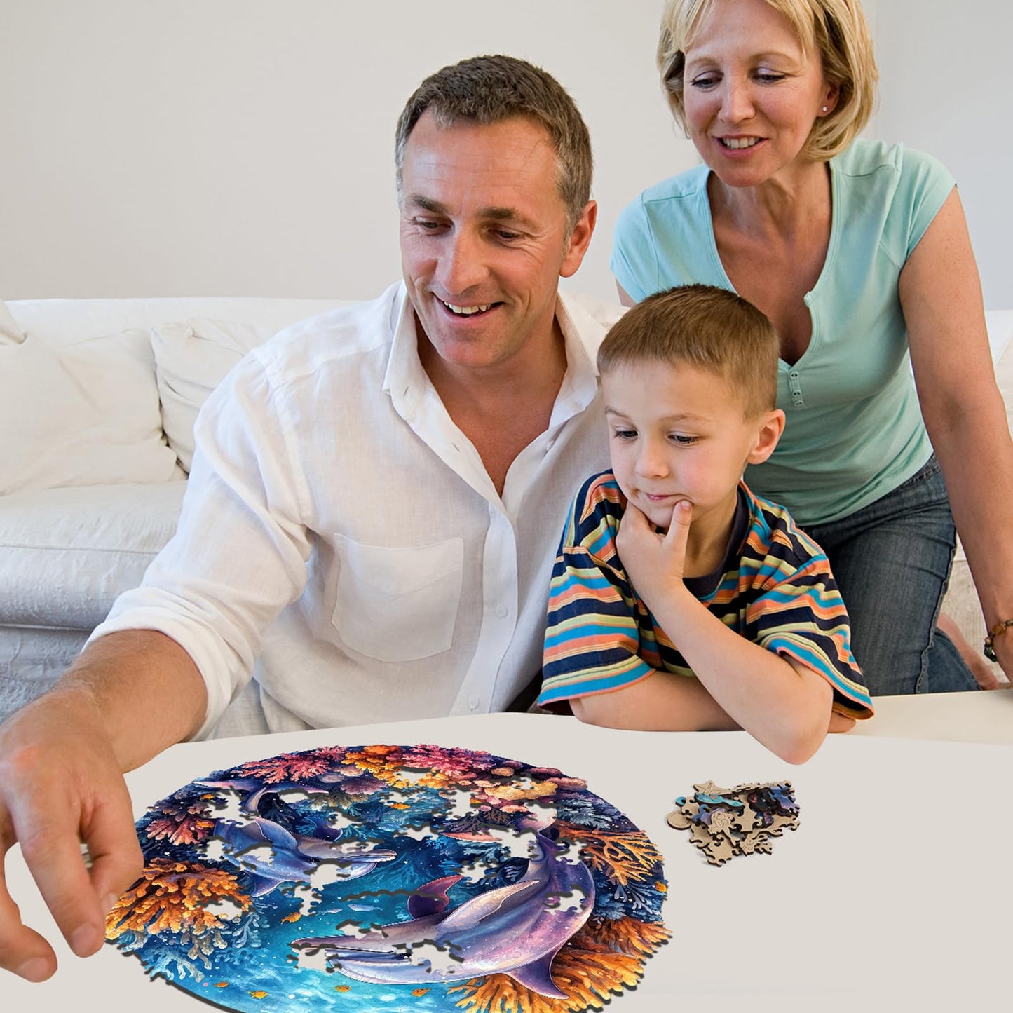 Wooden Puzzles for mature-themeds  Dolphins World Wooden Jigsaw Puzzles 200pcs 11.2x11.2in Medium Unique Shape mature-themed Puzzles Irregular Wood Puzzles Creative Gift for mature-themeds and Kids Family Game