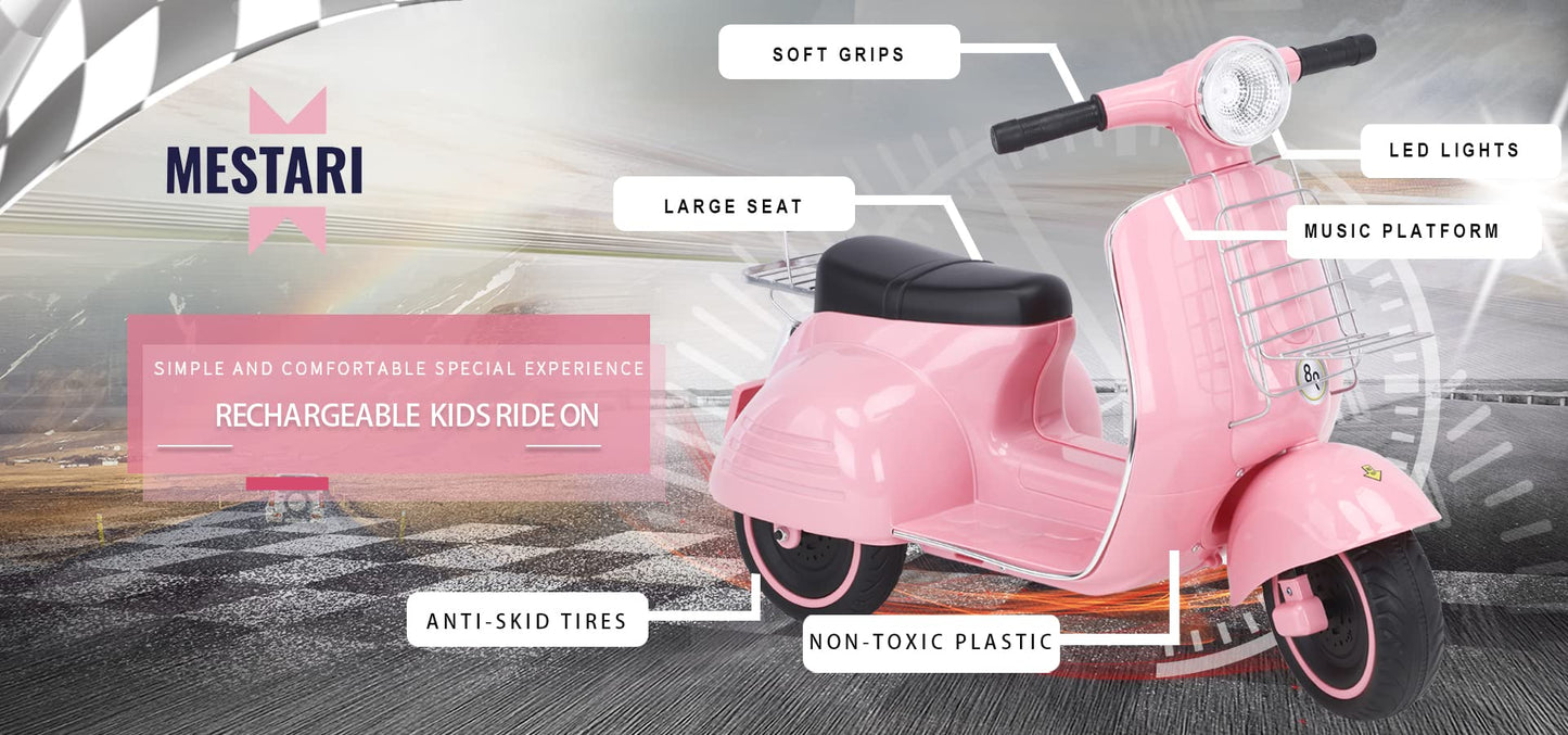 Mestari Kids Ride On Motorcycle 3 Wheels Stable Bike Electric Tricycle Toy Slow Start Forward/Reverse Led Mp3 Horn Music Foot Dr