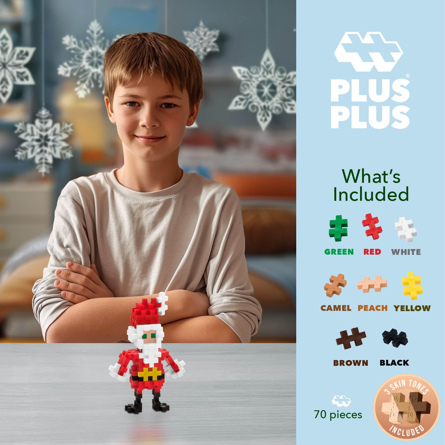 Plus Plus 3D Puzzle Building Block Set, 70 Mini Interlocking Pieces, Fun Holiday Activities For Kids - Santa Claus Mini Maker Tube