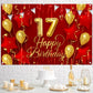17Th Birthday Backdrop Banner Decorations Red And Gold For Boys Girls Happy 17 Years Old Bday Background Photography Party Decor Sign Supplies