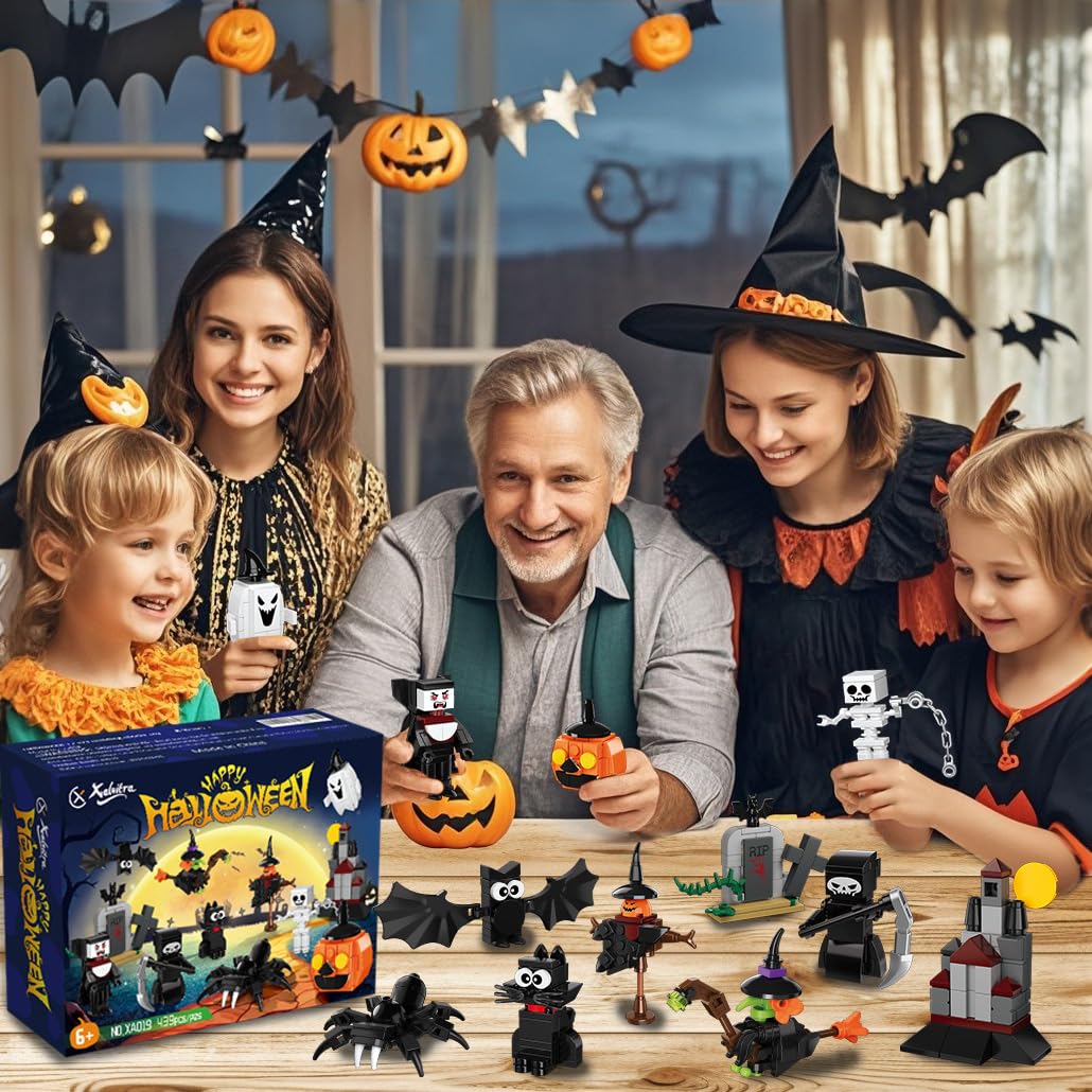 Halloween Party Favors Toys For Kids, Halloween 12 Pieces Building Blocks Toy Gift With Ghost Witch Cat Pumpkin Haunted Mini Cut