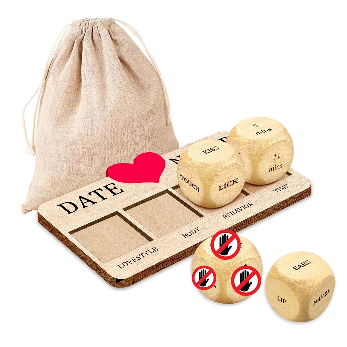 4PCS Date Night Funny Dice, Love Decision Dice, Body Touch Dice, Time Decision Making Dice for Couples, Wooden Dice Set Gifts fo