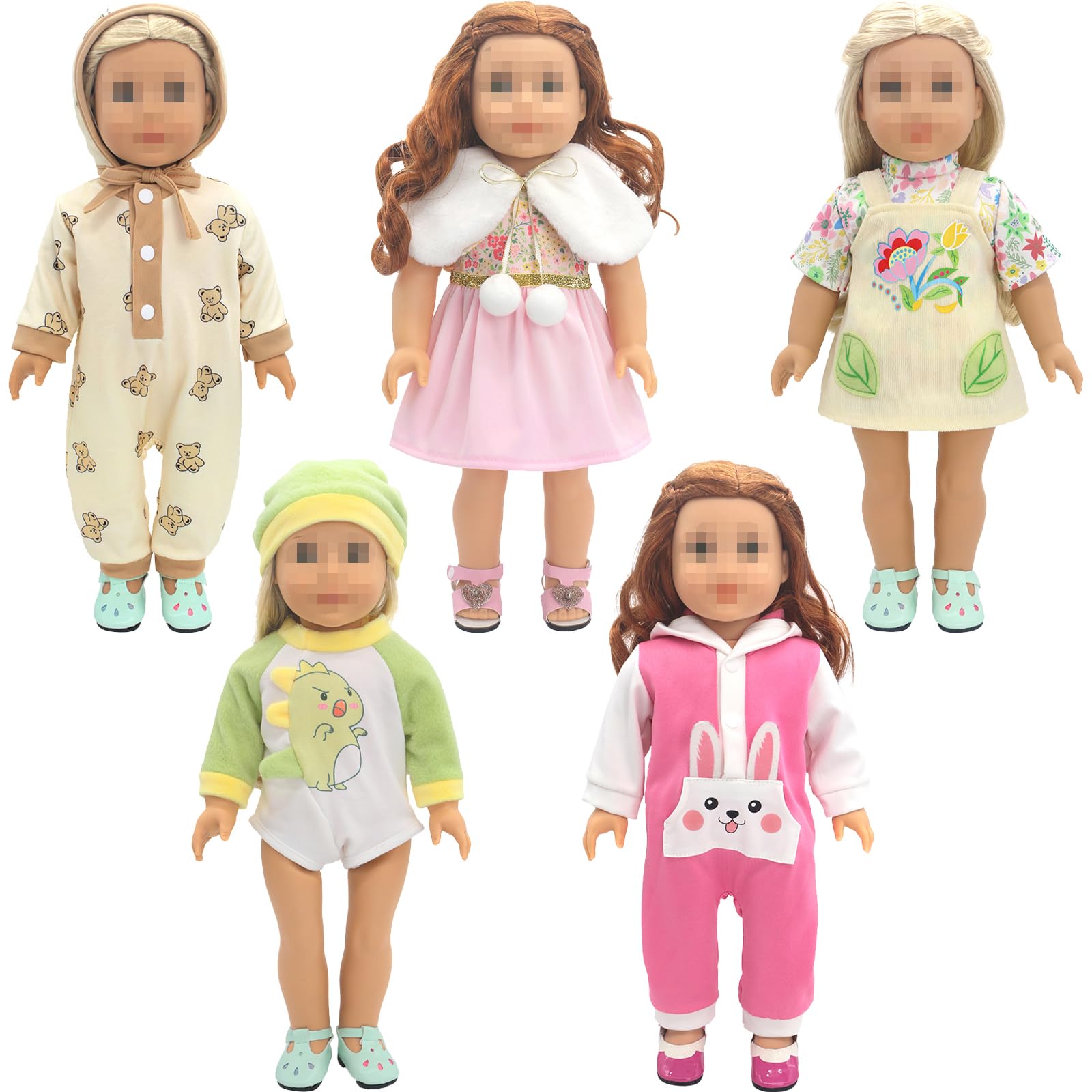 Sotogo 5 Sets Baby Doll Clothes Outfits Jumpsuits For 14-16 Inch Baby Doll, 43Cm New Born Baby Doll, 15 Inch Baby Doll And American 18 Inch Dolls Clothes And Accessories